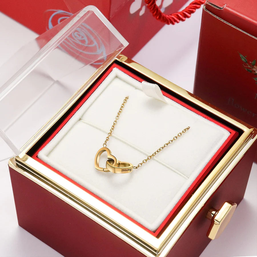 Eternal Rose Box - W/ Engraved Necklace & Real Rose