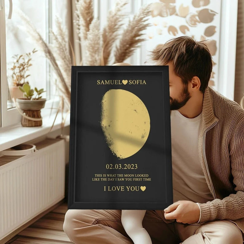 Custom Moon Phase and Names Wooden Frame with Your Text